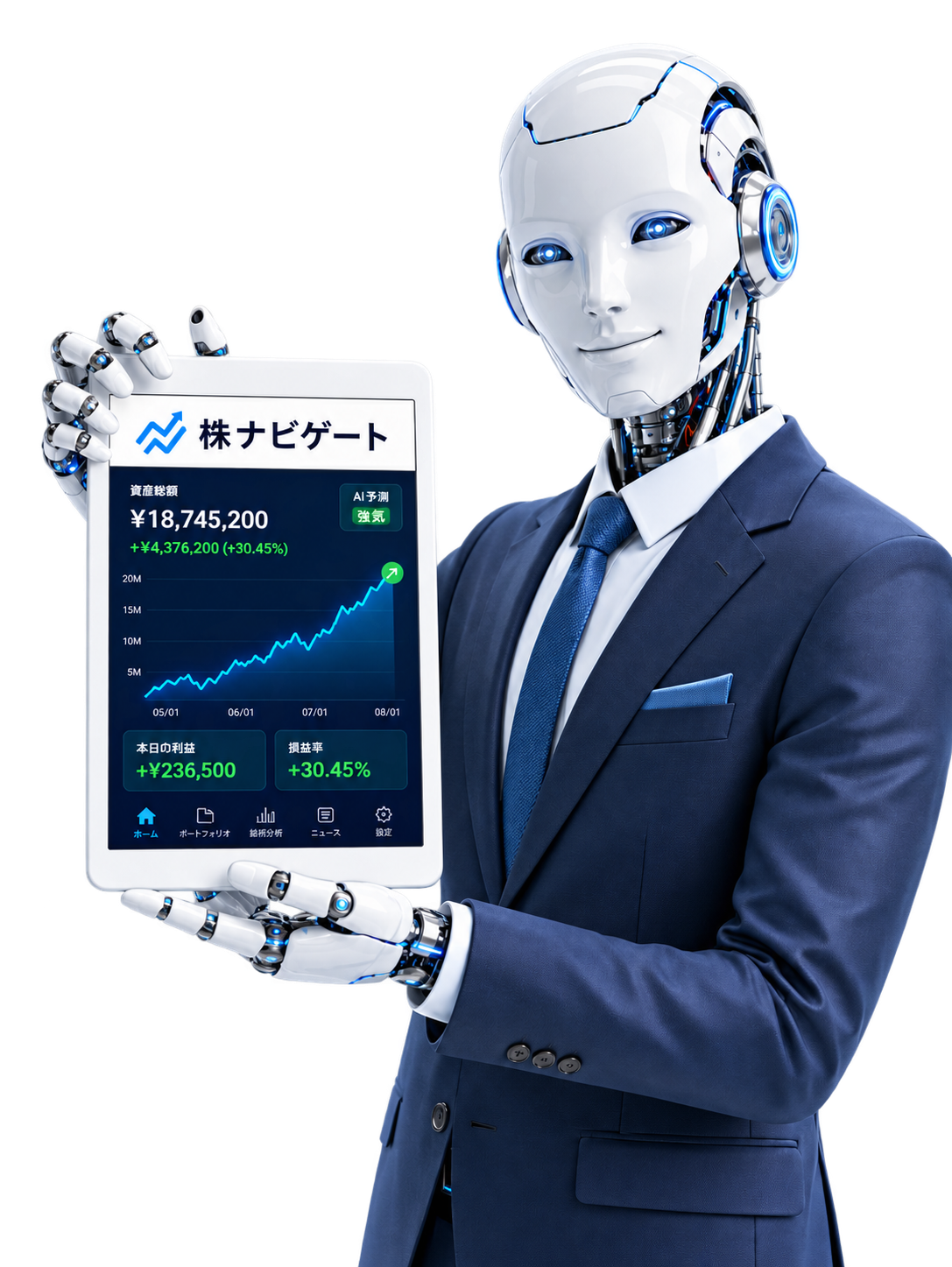 株ナビゲートの画面を持つAIロボット